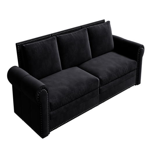 Chesterfield Sofa,93.7' King Pull Out Sofa Bed,3-in-1 Velvet Convertible Sleeper Sofa with Nailhead Trim & Rolled Arm,Multi-Functional Sofa Bed for Black