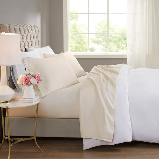4-Piece Queen Cooling Cotton Blend Sheet Set, Ivory