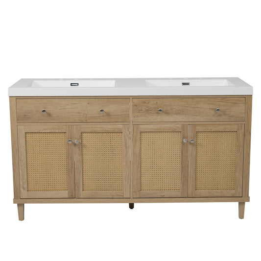 60 Inch Bathroom Vanity with Double Sink SMC, Large Storage Space, Solid Wood Legs, Silver Knobs, Wood Finish