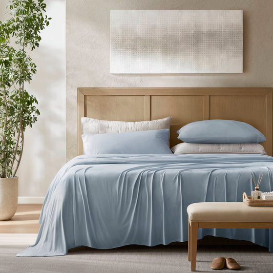 4-Piece King Stretch Jersey Sheet Set,Blue