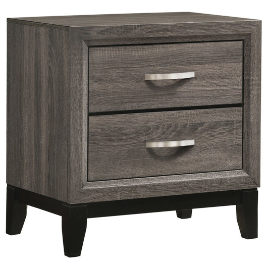 Stephan Grey Oak 2-Drawer Nightstand with Natural Oak Texture and Contemporary Grey Finish, MDF Construction, 24.75H x 23.5W x 16.25D
