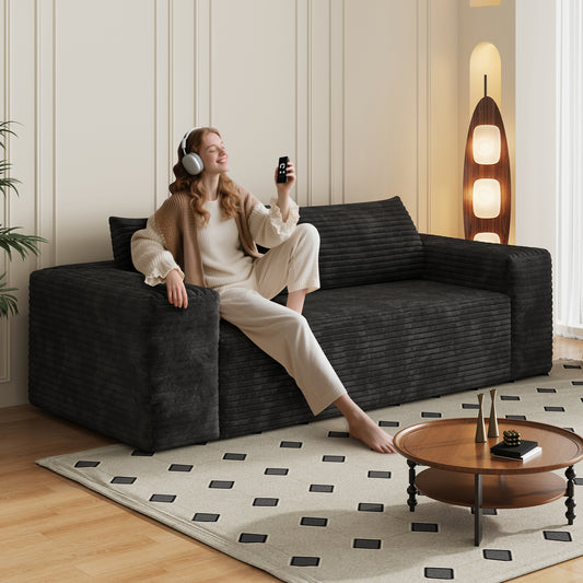 78.8' 3Setaser Sofa,Corduroy Fabric,Deep Seat Couches,Comfy Loveseat Sofa,No Assembly,1pcs for Living room, Bedroom,Conference room ,Apartment,Black