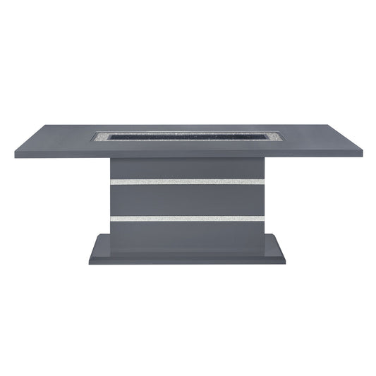 ARIYA Dark Gray Dining Table and Chair Set with Glass Center, MDF and Acrylic Construction, Rectangular Pedestal Base, 5PC Set in Silver Accents
