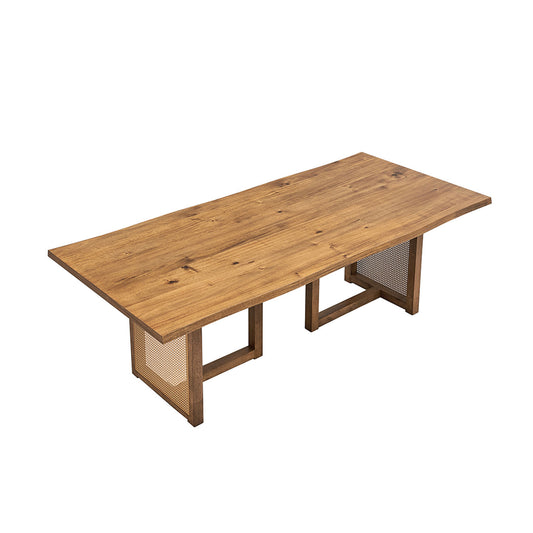 86.61 Inch Oversize Rectangular Waves Dining Table,Wooden Dining Table for 6 Persons,Mid Century Modern Large Kitchen Table for Living Room,Bohemian Dining Table with Rattan Weave for Restaurant