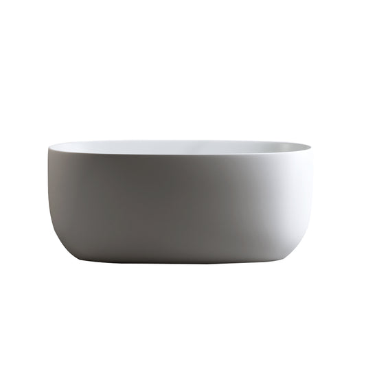 LILYA Modern Design Resin Stone Freestanding Bathtub with Pop-Up Drainage and Overflow, Matte White, 47 Inches
