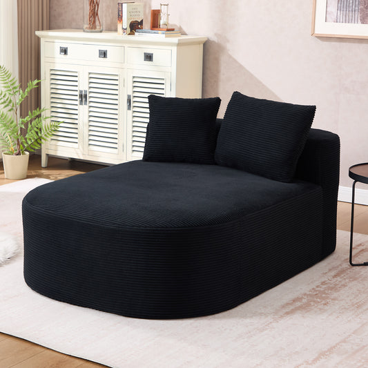 67.5''Chaise Lounge Chair 46'' Wide Seat Indoor Corduroy Oversized Sleeper Sofa for Living Room Deep Seat Lounge and Two Soft Pillows Convertible Boneless Sofa Bed, Black,No Assembly Required