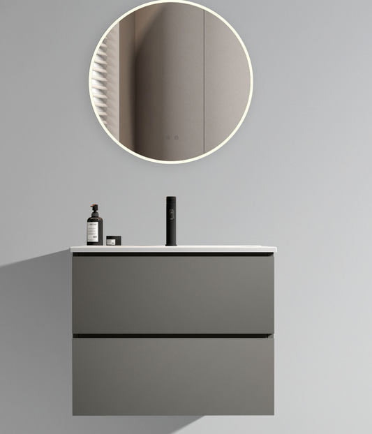 TIA 24' Wall Mounted Space grey Bathroom Vanity with Ceramic Sink with one faucet hole, Large Storage Floating Bathroom Vanity for Modern Bathroom, Pre-assembled
