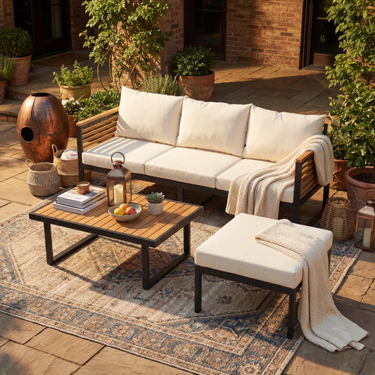 Outdoor 3-piece Acacia Wood and Metal Patio Sofa Set (old sku N757S339518B)