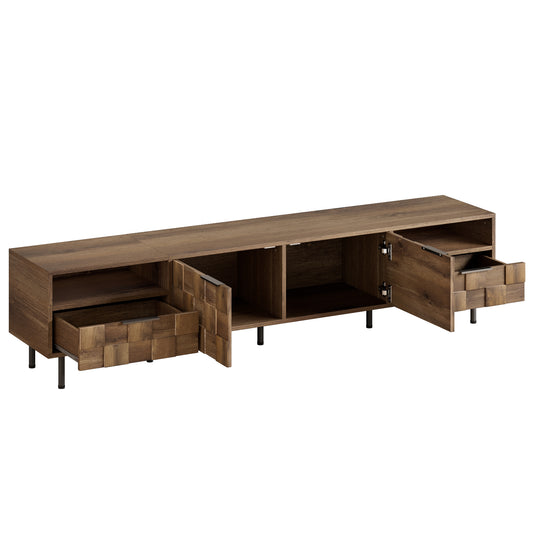 Mid Century TV Stand with 2 Drawers, Media Console Table for TVs up to 85'', Natural Finish Furniture with Storage, Particle Board+MDF Construction, 78.7'' x 15.7'' x 21.6''