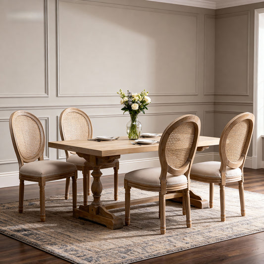 French Country Dining Chairs Set of 2, Upholstered Chairs with Round Back, Wire drawing techniques , for Living Room, Kitchen , Restaurant Use, Beige