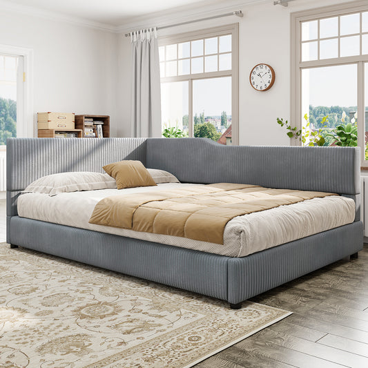 Full Size L-Shaped Corduroy Daybed Upholstered Daybed, Gray(OLD SKU: SF000189AAE)