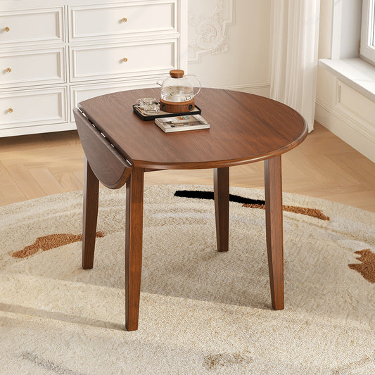 Extendable Round Dining Table for 2–4 People, Folding Wood Dining Table with Adjustable Size, Space-Saving Design for Small Apartments and Dining Areas - BROWN