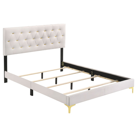 James White Modern Glam 4-Piece Queen Bedroom Set with Gold Accents, White Leatherette Upholstery, 64.25 x 87 Inch