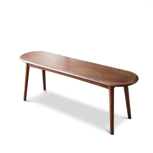 Natural Oak Wood Dining Bench Table Bench with Half-Round Design in Walnut Finish