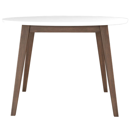 Paloma Mid-Century Modern Round Dining Table in White Solid Wood, 43.3 Inches for Kitchen, Dining Room, Dinette, Breakfast