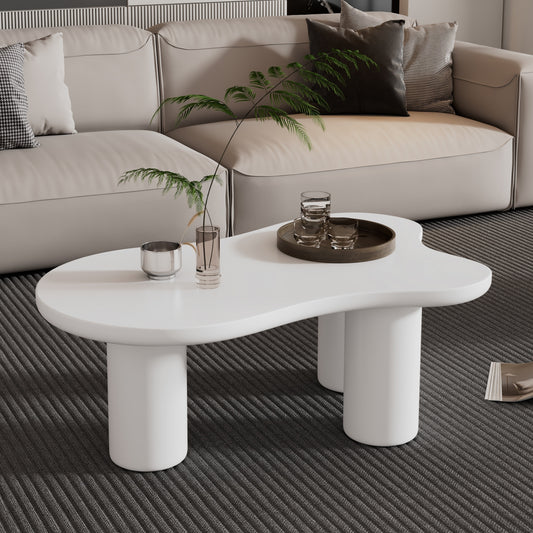 ON-TREND 44'' x 25.9'' Easy Assembly Cloud Coffee Table with 1.5'' Thick Tabletop, Cream Style Irregular End Table with 3 Sturdy Legs, Sleek Center Table with Round Edge for Living Room, White