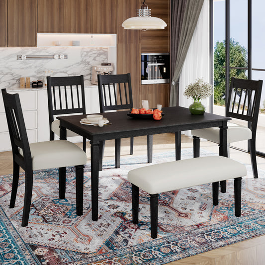 6-Piece Retro Dining Room Set, Classic Kitchen Furniture Set, Wooden Rectangular Table and 4 Chairs with Bench for kitchen & Dining Room (Easy Assembly, Space Saving)(DOVETAIL GREY) (N752S600031)