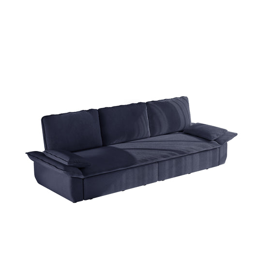 94.5' king size Pull Out Sofa Bed,3-in-1 Convertible Sleeper Sofa,Multi-Functional Corduroy Bed,Blue