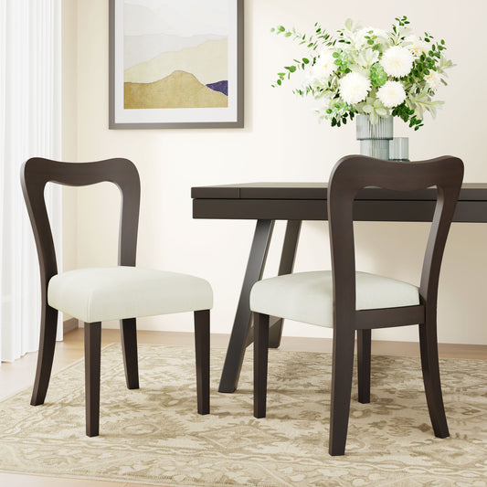 Dining Chair Without Arm(dark brown+beige) Set of 2