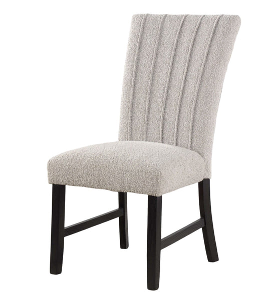 Classic Parson Chair Gray Boucle Fabric 2pc Dining Side Chairs Nalihead Trim Black Solid wood Legs Dining Room Furniture