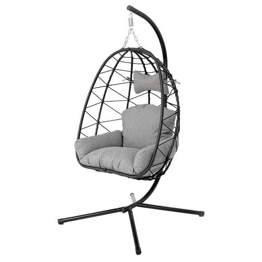 Hanging Egg Chair with Stand Indoor Outdoor PE Wicker Swing Hammock Chair with Washable Cushion for Patio Bedroom Balcony Garden