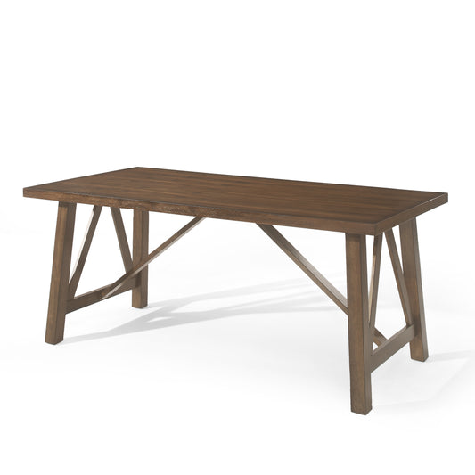 Farmhouse Style Dining Table with Wood-Like Top in Antique Brown, Solid Wood and MDF, 71.00 x 35.50 x 29.50 inches
