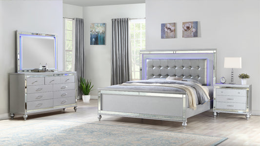 STERLING Queen 4 PC LED Bedroom set made with wood in Silver Color(NJ INVENTORY)