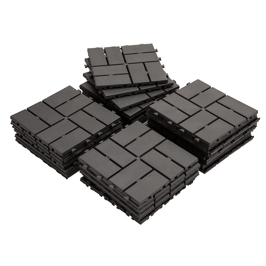 Patio Interlocking Deck Tiles, 12'x12' Square Composite Decking Tiles, Checked Plastic Outdoor Flooring Tile All Weather for Balcony Porch Backyard, (Gray, Pack of 27)
