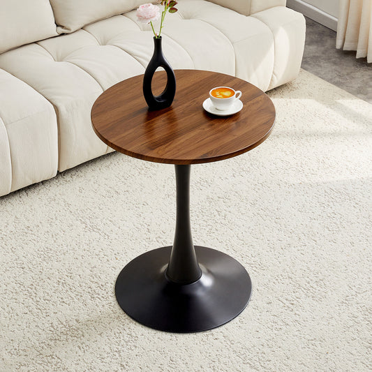 Round Dining Table, 23.6' Circle Tulip Table with Thickened Tabletop & Metal Pedestal, Mid Century Modern Bistro Table for Kitchen, Small Places, Living Room, Cafe (Faux Walnut)