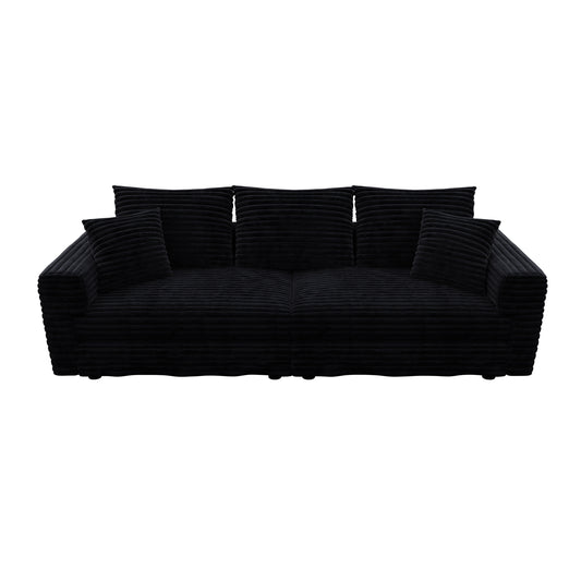 82.7 ' Plush Corduroy 3-Seat Sofa,Modern Comfy Upholstered Sofa Cloud Couch,Deep Seat Couches with Soft Pillows,Convertible Deep Seat Sofa Lounge Chair for Living Room Bedroom,Apartment,Office,Black