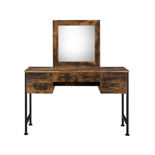4 Storage Drawers Vanity Set with Mirror, Rustic Oak and Black