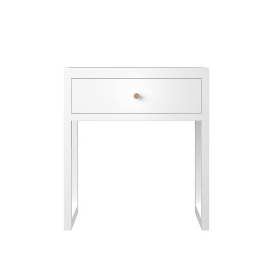 Modern White Nightstand with Drawer, Minimalist Bedside Table in White Finish, Engineered Wood with Wood Knob, Compact End Table for Bedroom or Small Space, Easy Assembly