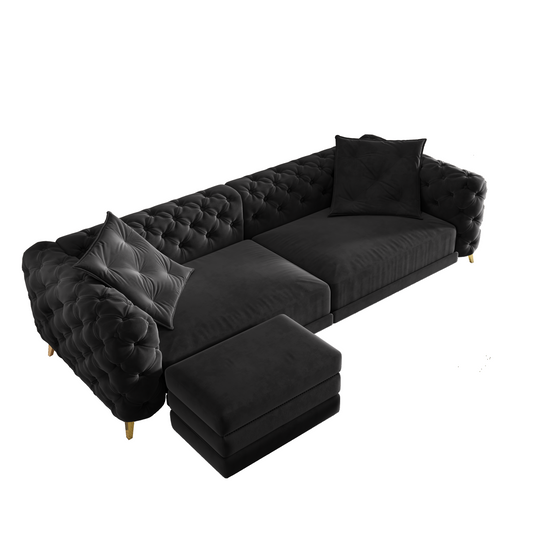 97.7' 3-in-1 Convertible Sleeper Sofa,28.4' Deep Seat Pull Out Sofa Bed,Button Tufted Modern Sofa,4-Seater Couch with Movable Ottoman for Apartment,Office,Bedroom, Black