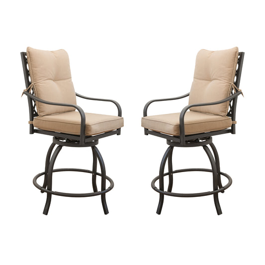 Outdoor Living Swivels Bar Stools, Outdoor Bistro Set for Garden Balcony Backyard Deck, High Bar Chairs with Seat & Back Cushion,Khaki(2 Chairs)