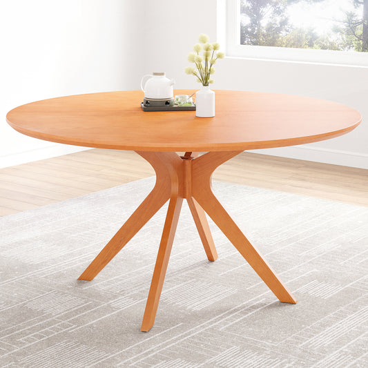 47.2' Solid Wood Round Dining Kitchen Table for 4-6 People with Intersecting Pedestal Base