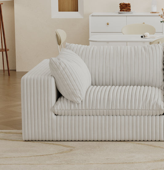 Cloud Sofa,Corduroy Fabric,Deep Seat Couches,Double-layer design,Removable Cushion,No Assembly, DIY Combination for Living room, Bedroom,Conference room ,Apartment,White