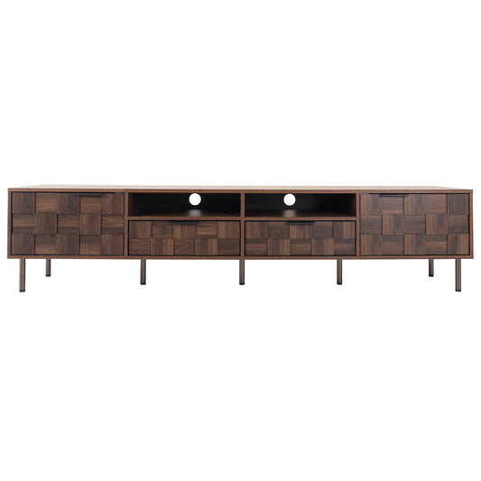 Mid Century TV Stand with 2 Drawers in Dark Brown, Media Console Table for TVs up to 85'', Made of Particle Board and MDF, 78.7'' x 15.7'' x 17.7''