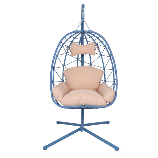Hanging Egg Chair with Stand Indoor Outdoor PE Wicker Swing Hammock Chair with Washable Cushion for Patio Bedroom Balcony Garden