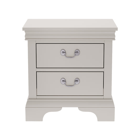 Classic Wooden Nightstand White with Two Drawers, Solid Wood+MDF, 22' x 16' x 22.7'