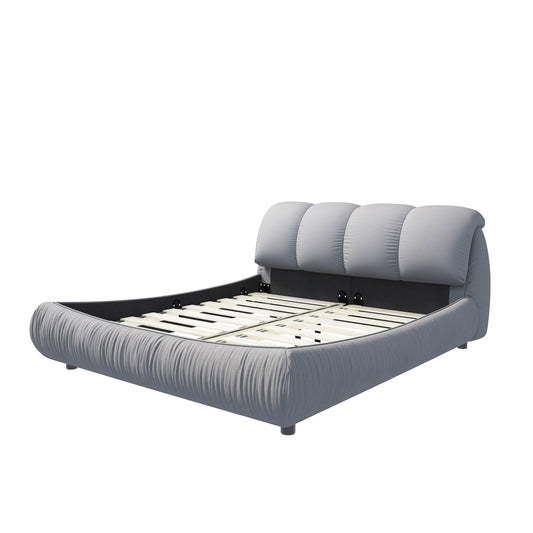 King Size Luxury Upholstered Platform Bed with Oversized Padded Backrest and Solid Wood Frame,Suitable for Multiple Heights of Mattresses,Grey