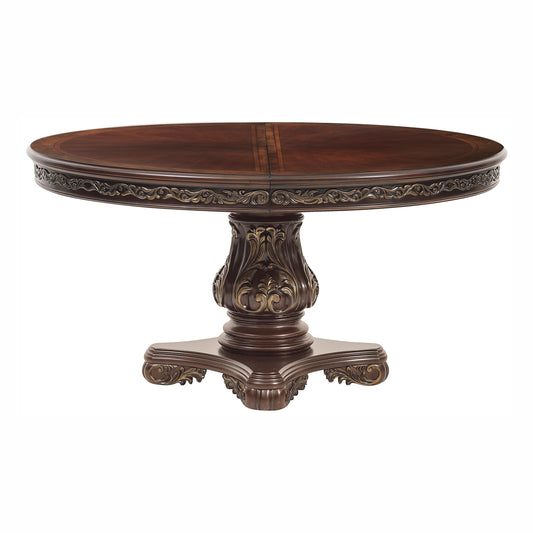 Beautiful Cherry Finish with Gold Tipping 1pc Dining Round/Oval Table with Extension Leaf Traditional Design Furniture