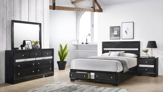 Traditional Style King 4 PC Storage Bedroom Set made with Wood in Black