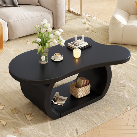 ON-TREND 39.3'*23.6' Modern Cloud Coffee Table with 1.5' Thick Tabletop, Cream Style Irregular End Table with Curved Legs, Unique Design Accent Table with Round Edge for Living Room, Apartment, Black