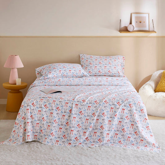 4-Piece Queen 100% Cotton Pigment Printed Sheet Set,Happy Bows