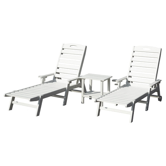 Pool Lounge Chairs Set of 2 with Table, HDPE Outdoor Chaise Lounge Chairs for Outside, Pool Loungers for Polside, Patio, Sunbathing Tanning, White
