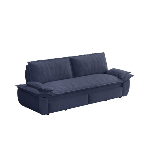 73.2' Queen Pull Out Sofa Bed,3-in-1 Convertible Sleeper Sofa,Multi-Functional Corduroy Loveseat Bed,Blue
