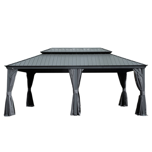 12' X 18' Hardtop Gazebo Outdoor Metal Gazebo with Galvanized Steel Double Roof Canopy, Aluminum Frame, Curtains and Netting for Patio, Deck, Garden, Grey