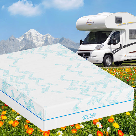 10-inch RV Latex Memory Foam Mattress, short queen size, large format, free of glass fibers, medium hardness texture, breathable memory foam.