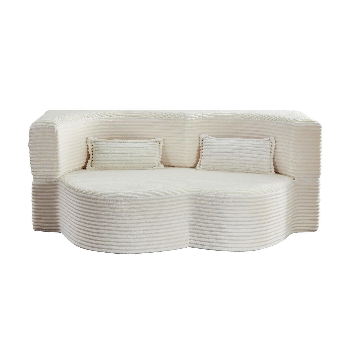 Modern Floor Sofa with 2 Pillows, Convertible Plush Corduroy Foam-Filled Sleeper Sofa Bed,15 ' Full Size Folding Mattress for Living Room, Guest Bed, no assembly required, Beige