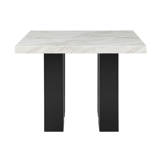 MIKHA Contemporary Bar Table and Stool Set with Faux Marble Top in White and Black Finish
